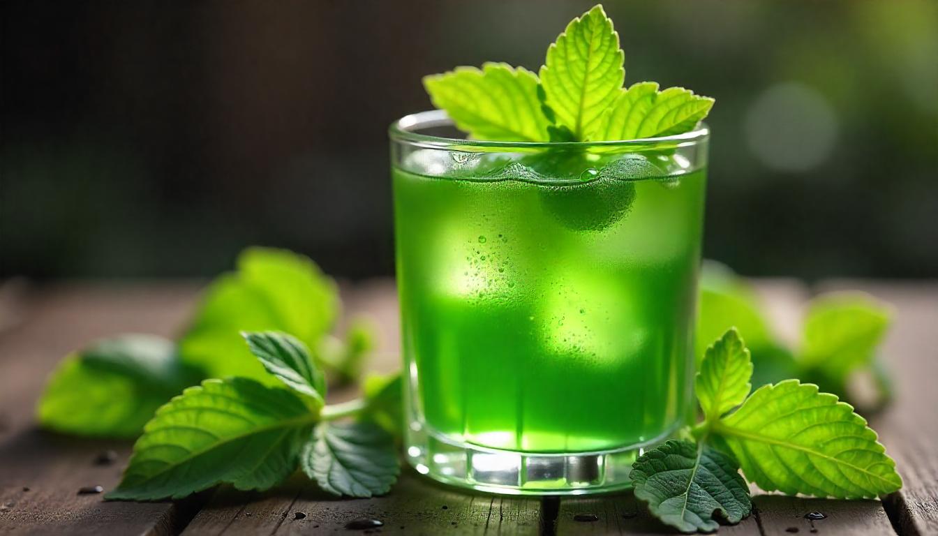 Succo di ortica con decorazione di foglie